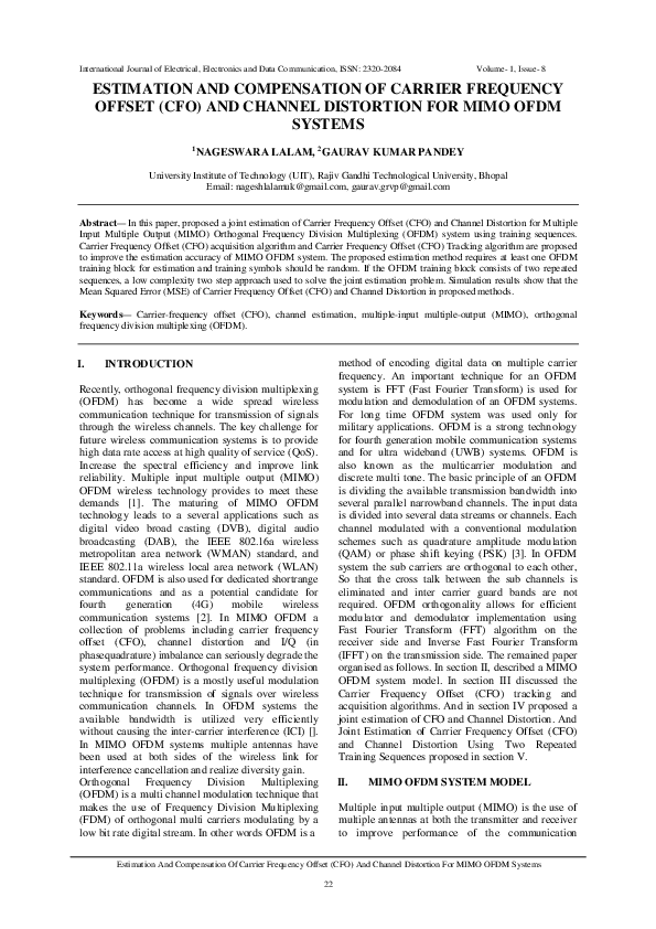 (PDF) Estimation and Compensation of Carrier Frequency Offset (Cfo) and ...
