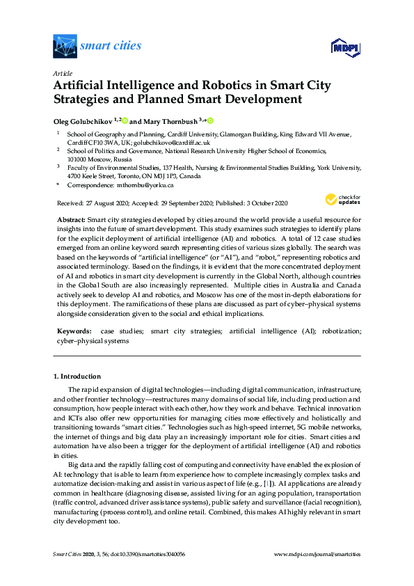 (PDF) Artificial Intelligence and Robotics in Smart City Strategies and ...