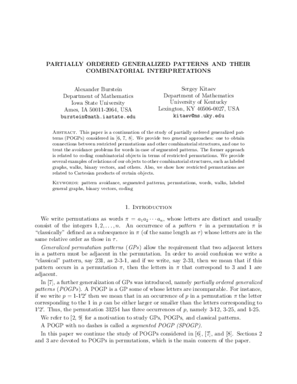 (PDF) Partially Ordered Generalized Patterns and Their Combinatorial ...