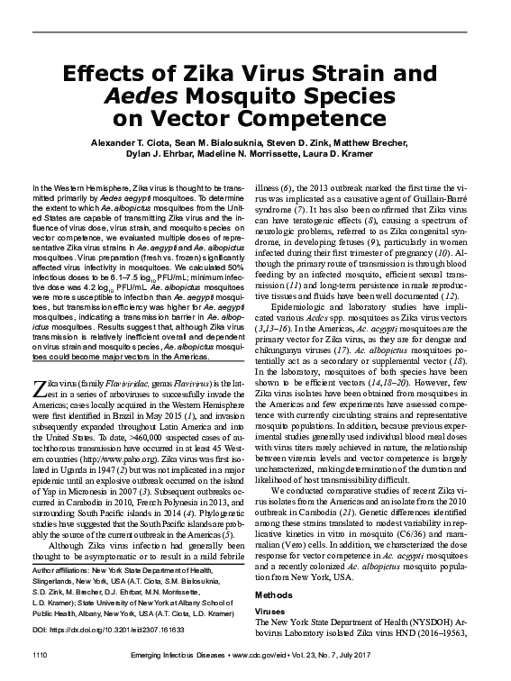 (PDF) Effects of Zika Virus Strain and Aedes Mosquito Species on Vector ...