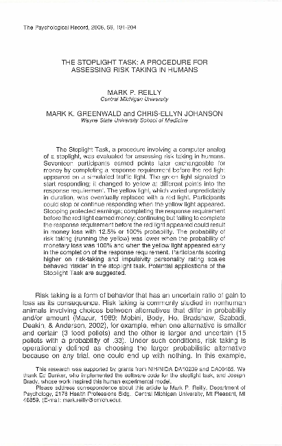 (PDF) The Stoplight Task: A Procedure for Assessing Risk Taking in Humans