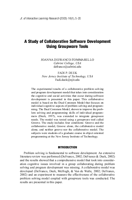 (PDF) A Study of Collaborative Software Development Using Groupware Tools