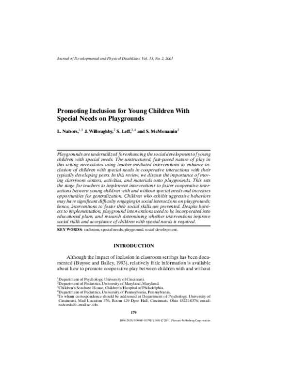 (PDF) Promoting inclusion for young children with special needs on ...