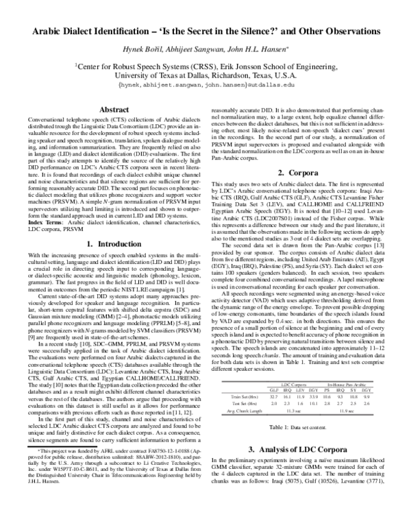 (PDF) Arabic Dialect Identification Is the Secret in the Silence? and ...