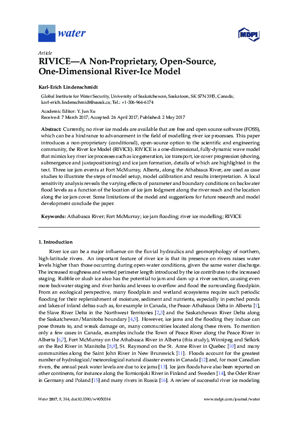(PDF) RIVICE—A Non-Proprietary, Open-Source, One-Dimensional River-Ice ...