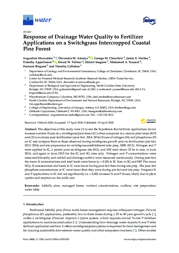 (PDF) Response of Drainage Water Quality to Fertilizer Applications on ...