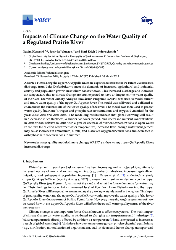 (PDF) Impacts of Climate Change on the Water Quality of a Regulated ...