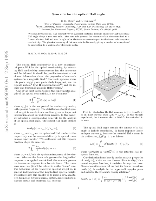 (PDF) Sum Rule for the Optical Hall Angle
