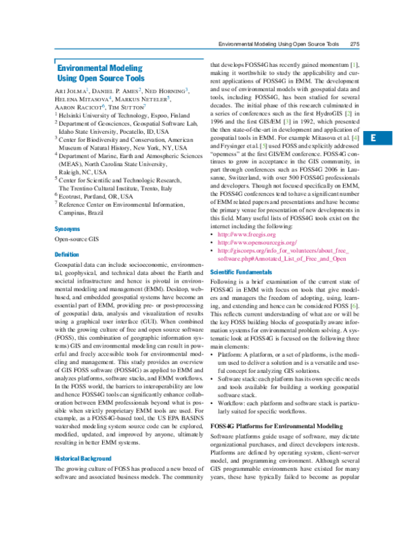 (PDF) Environmental Modeling Using Open Source Tools