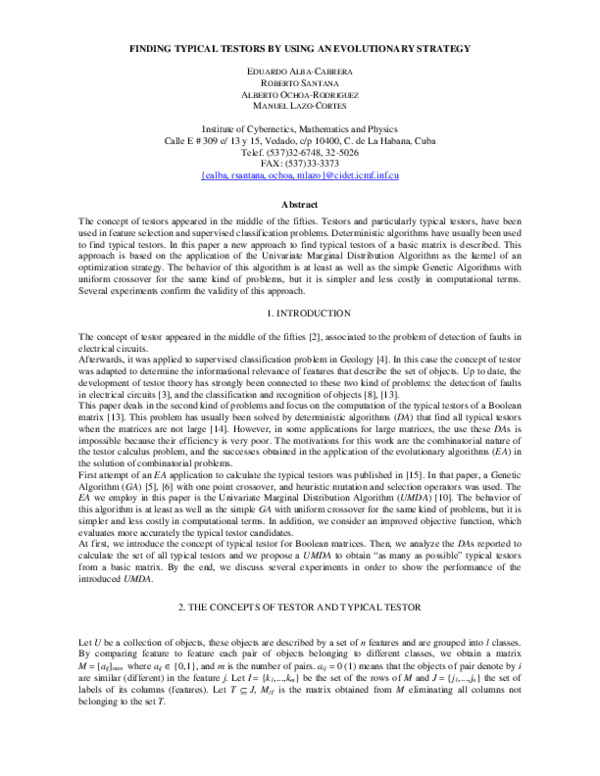 (PDF) Finding typical testors by using an evolutionary strategy