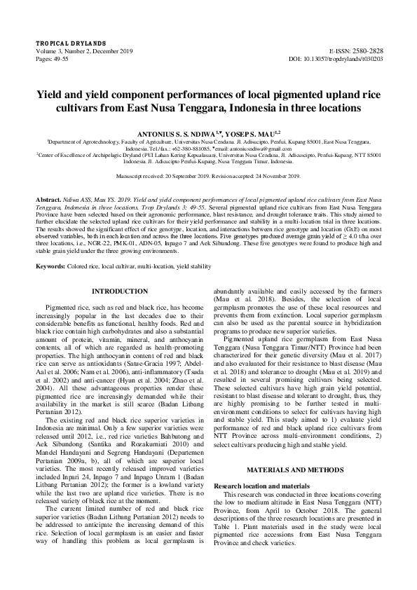 (PDF) Yield and yield component performances of local pigmented upland ...