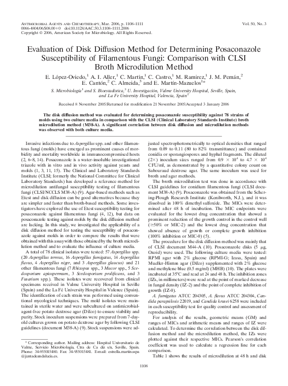 (PDF) Evaluation of Disk Diffusion Method for Determining Posaconazole ...