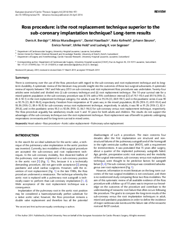 (PDF) Ross procedure: is the root replacement technique superior to the ...