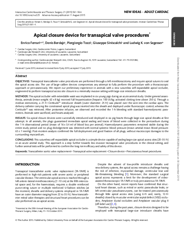 (PDF) Apical closure device for transapical valve procedures†