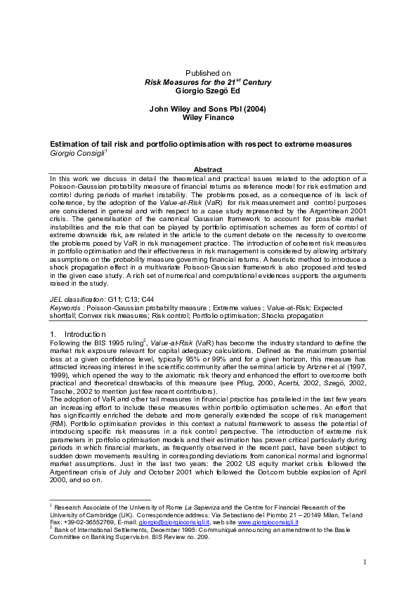 (PDF) Published on Risk Measures for the 21st Century