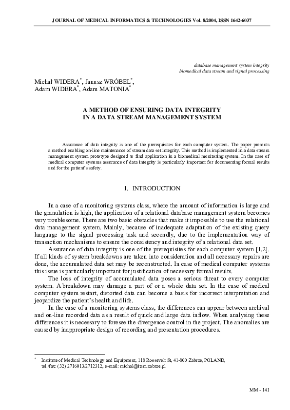 (PDF) A method of the ensuring data integrity in the data stream ...