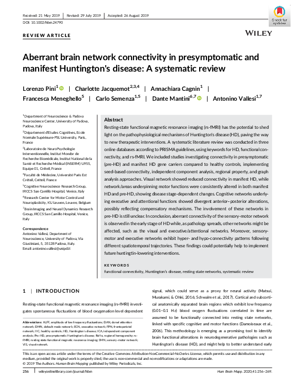 (PDF) Aberrant brain network connectivity in presymptomatic and ...