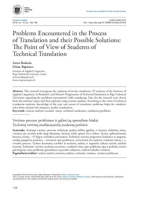 (PDF) Problems Encountered in the Process of Translation and their ...
