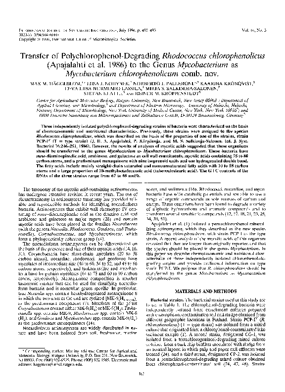 (PDF) Transfer of polychlorophenol-degrading Rhodococcus ...