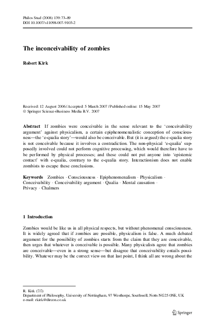 (PDF) The inconceivability of zombies