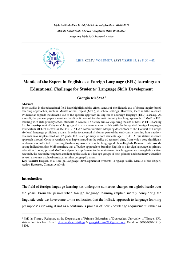 (PDF) Mantle of the Expert in English as a Foreign Language (EFL ...