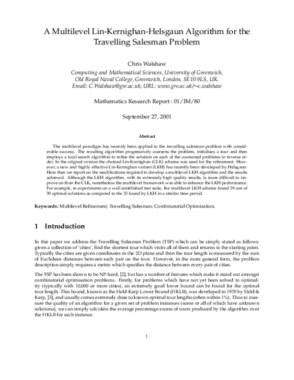 (PDF) A Multilevel Lin-Kernighan-Helsgaun Algorithm for the Travelling ...