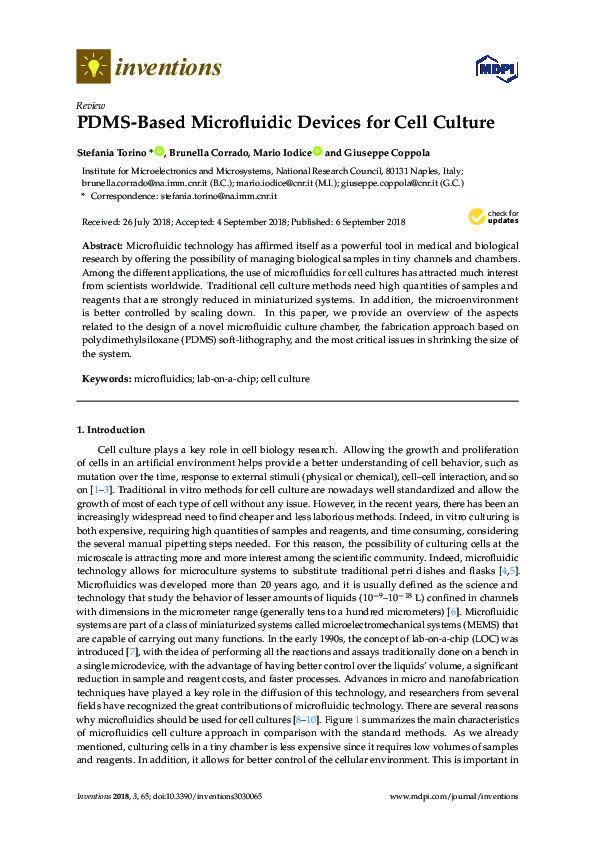 (PDF) PDMS-Based Microfluidic Devices for Cell Culture