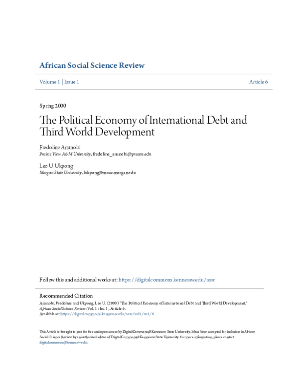(PDF) The Political Economy of International Debt and Third World ...