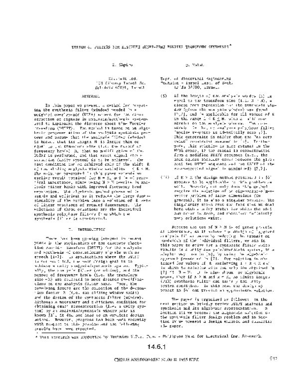 (PDF) Design of filters for discrete short-time Fourier transform synthesis
