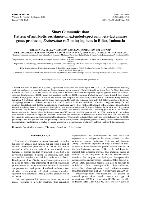 (PDF) Short Communication: Pattern of antibiotic resistance on extended ...