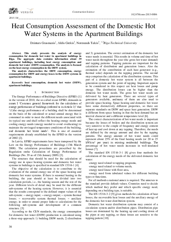 (PDF) Heat Consumption Assessment of the Domestic Hot Water Systems in ...