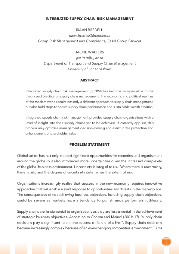 (PDF) Integrated supply chain risk management