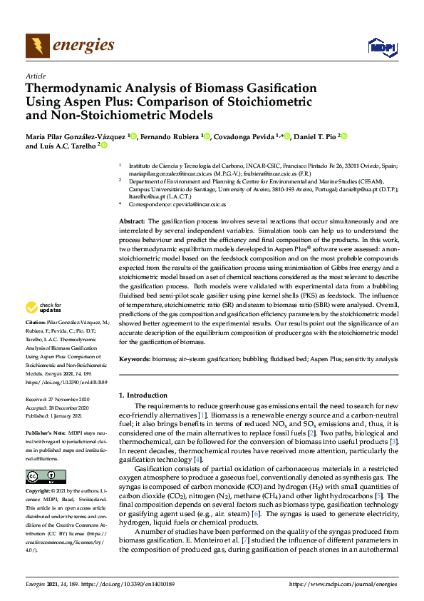 (PDF) Thermodynamic Analysis of Biomass Gasification Using Aspen Plus ...