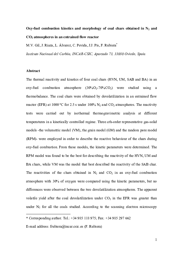 (PDF) Oxy-fuel combustion kinetics and morphology of coal chars ...
