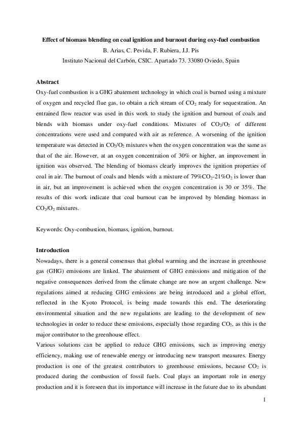 (PDF) Effect of biomass blending on coal ignition and burnout during ...