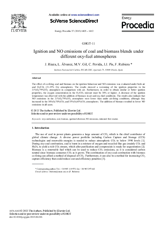 (PDF) Ignition and NO Emissions of Coal and Biomass Blends under ...