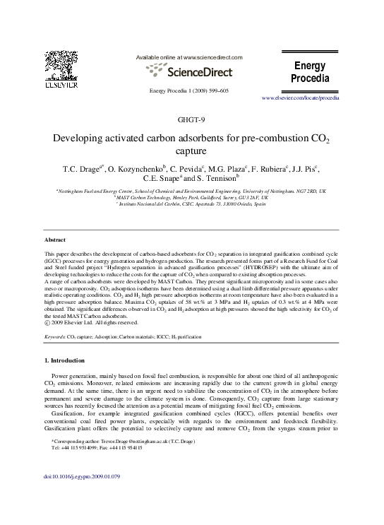 (PDF) Developing activated carbon adsorbents for pre-combustion CO2 capture