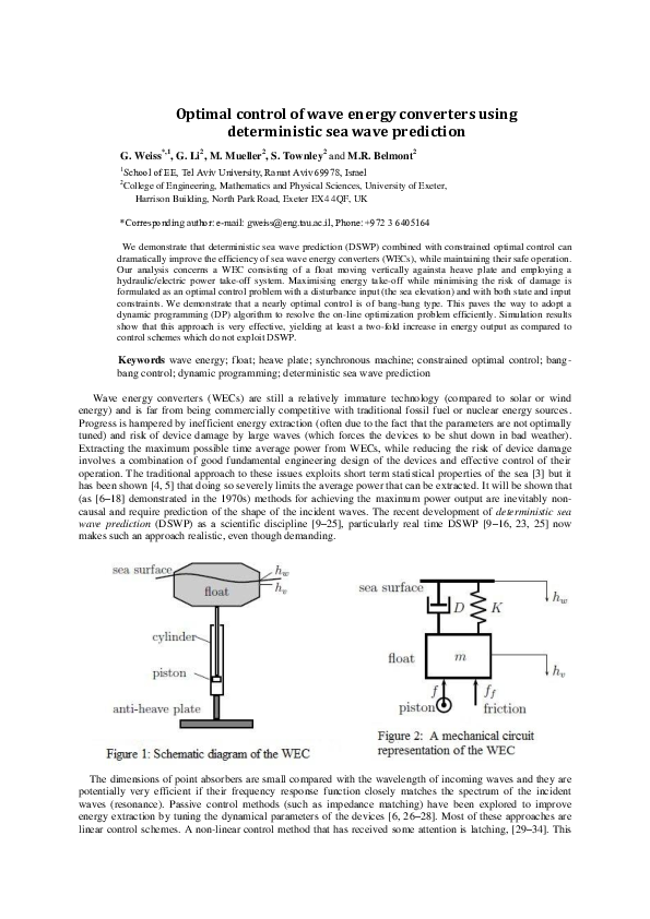 (PDF) Optimal control of wave energy converters using deterministic sea ...