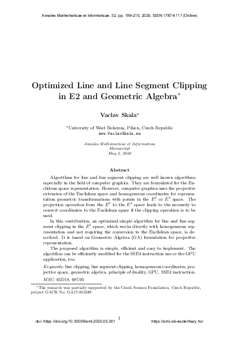 (PDF) Optimized Line and Line Segment Clipping in E2 and Geometric Algebra
