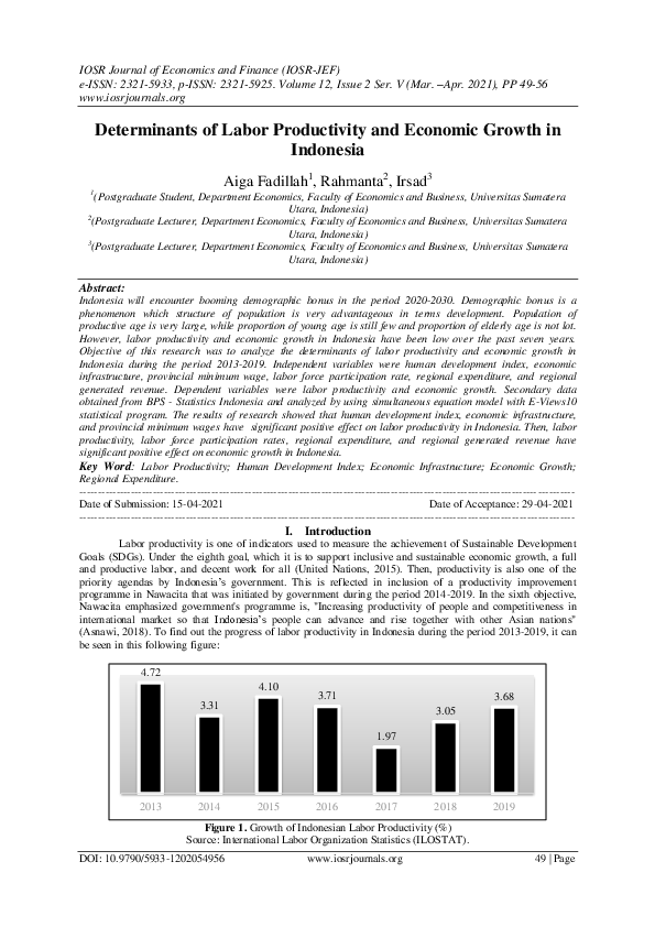 (PDF) Determinants of Labor Productivity and Economic Growth in Indonesia
