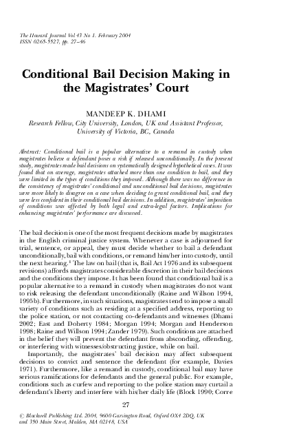 (PDF) Conditional Bail Decision Making in the Magistrates' Court