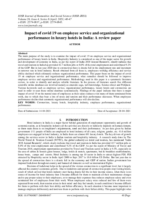 (PDF) Impact of covid 19 on employee service and organizational ...