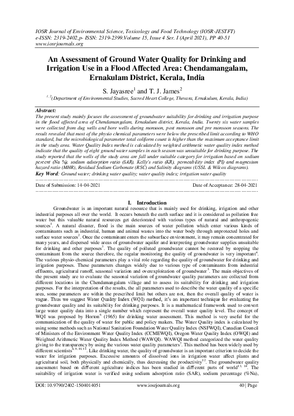 (PDF) An Assessment of Ground Water Quality for Drinking and Irrigation ...