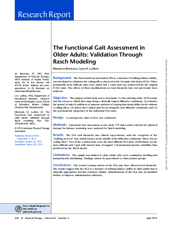 (PDF) The Functional Gait Assessment in Older Adults: Validation ...