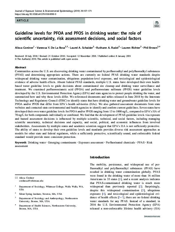 (PDF) Guideline levels for PFOA and PFOS in drinking water: the role of ...