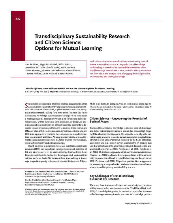 (PDF) Transdisciplinary Sustainability Research and Citizen Science ...