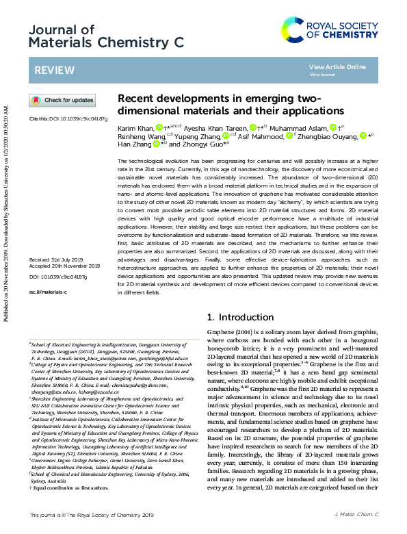 (PDF) Recent developments in emerging two- dimensional materials and ...