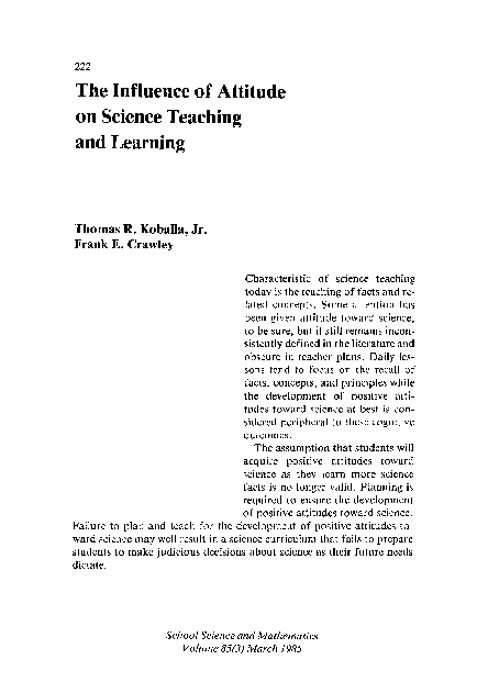 (PDF) The Influence of Attitude on Science Teaching and Learning