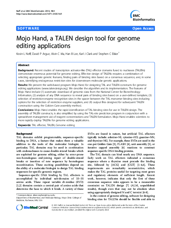 (PDF) Mojo Hand, a TALEN design tool for genome editing applications