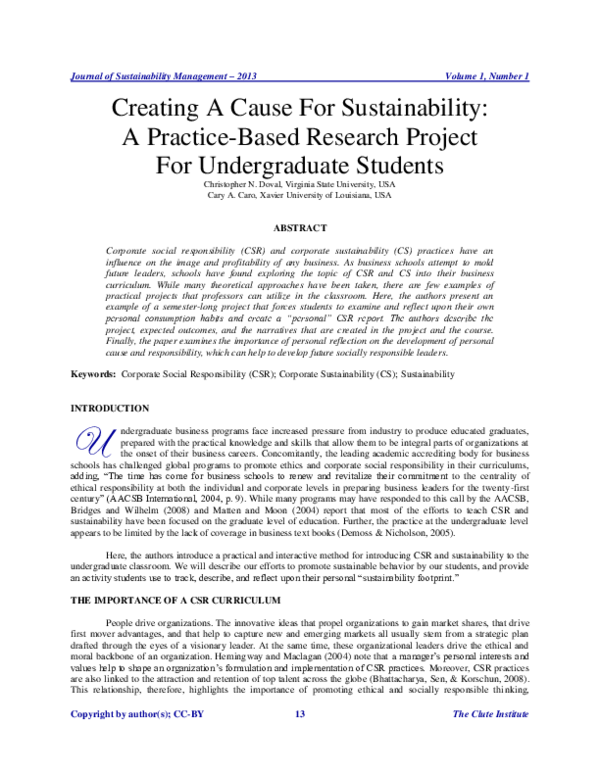 (PDF) Creating A Cause For Sustainability: A Practice-Based Research ...